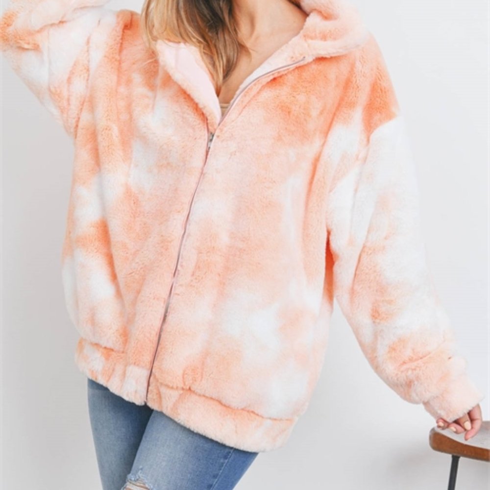 SO cozy sherpa zip up front teddy coat peach - Picture 6 of 7